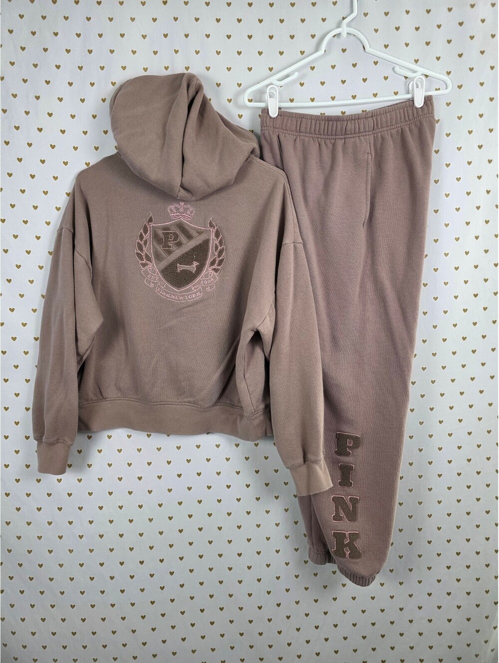 Victorias Secret Pink Crest Hoodie Jacket Full Zip Sweats Sweatpants SET Small